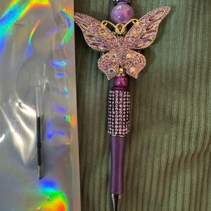 Purple Handmade Butterfly Bejeweled Pen
